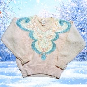 Jocelyn Smith Pink Sweater Large 80s Vintage Coquette Embellished Lolita EUC